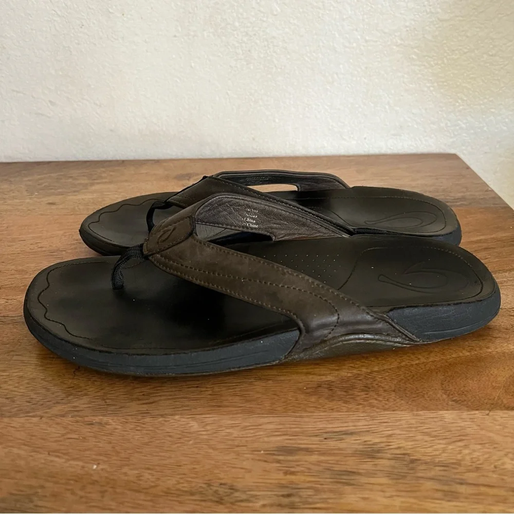 Olukai Mens Kumu Leather Sandals Flip Flop Flats shoes Size 12